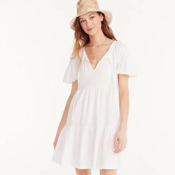 J. Crew Dresses & Skirts - J. Crew NWT White Broken-In  Tiered Short Sleeve Mini Dress Size XXL Style BG209